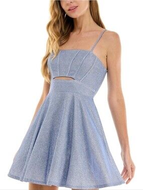 City Studios Juniors' 7/8 Glitter Sleeveless Fit & Flare Mini Dress NWT